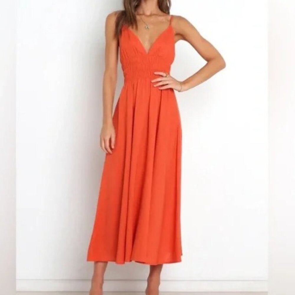 Petal & Pup MVN the Label Maxi Orange Red Linen Dress Size 6